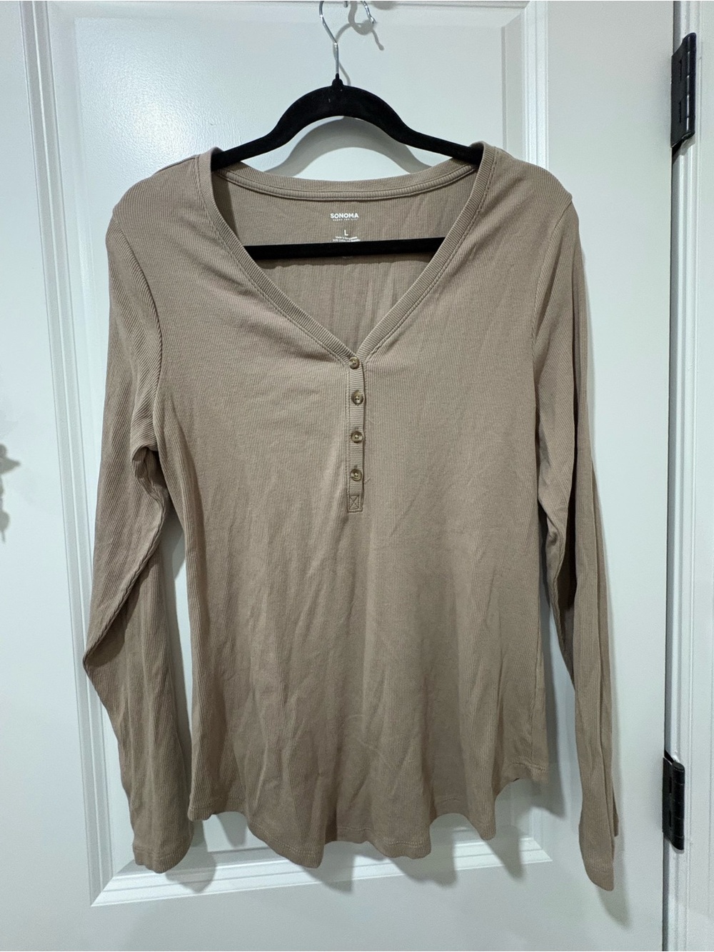 VENUS Taupe Long Sleeve Henley Top